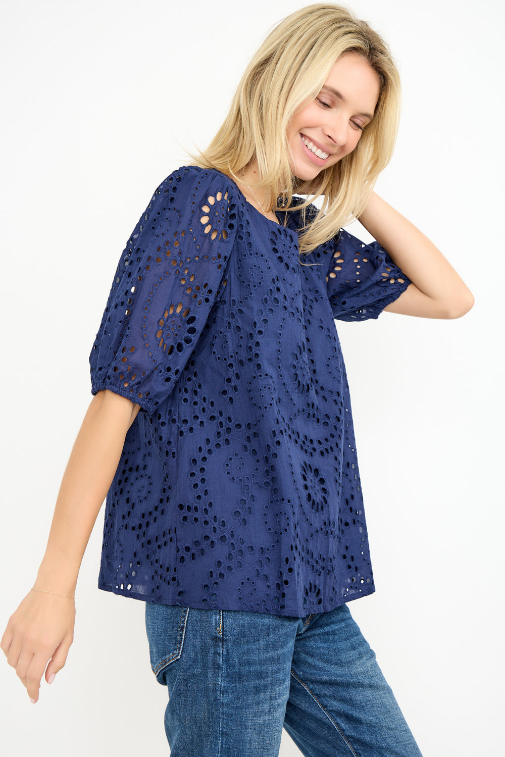 Puff Sleeve Eyelet Lace Blouse