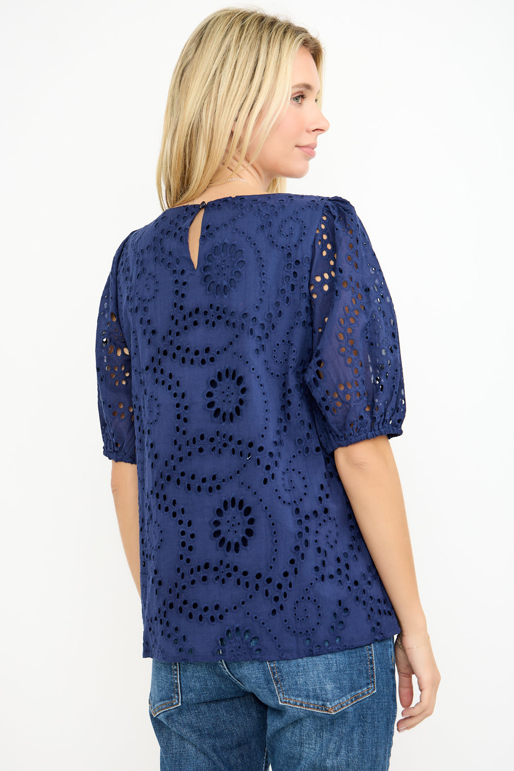 Puff Sleeve Eyelet Lace Blouse