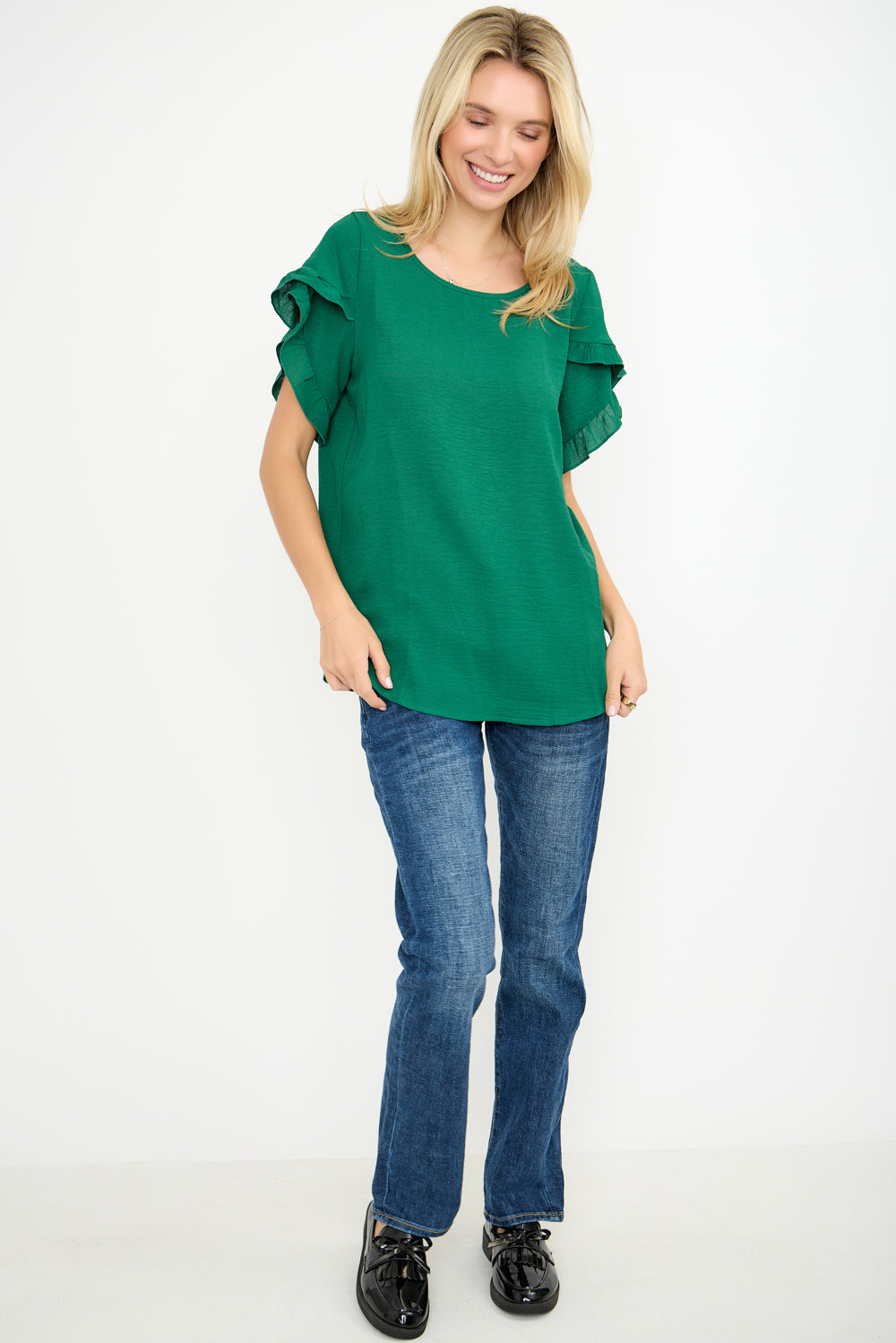 Ruffle Sleeve Round Neck Top