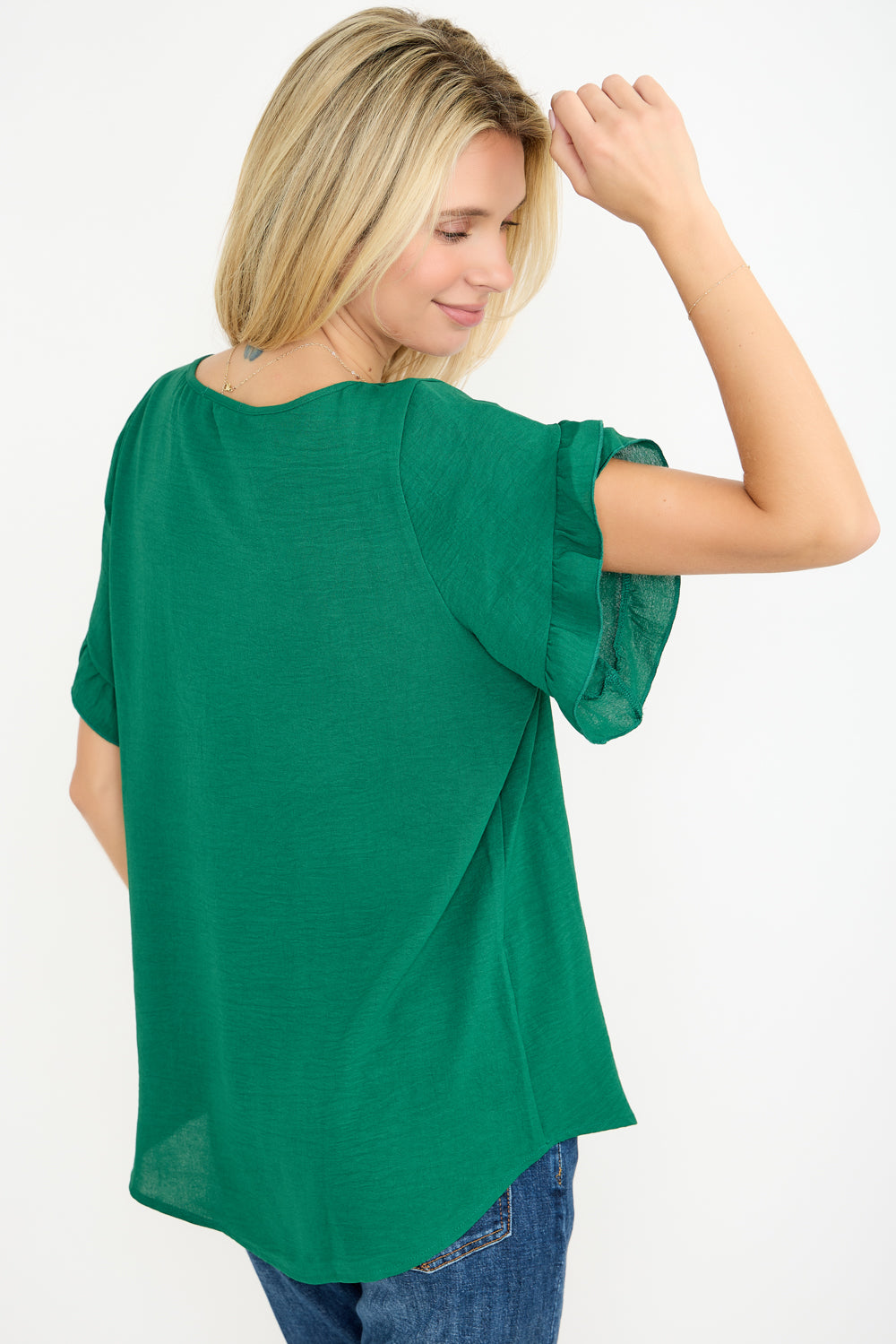 Ruffle Sleeve Round Neck Top