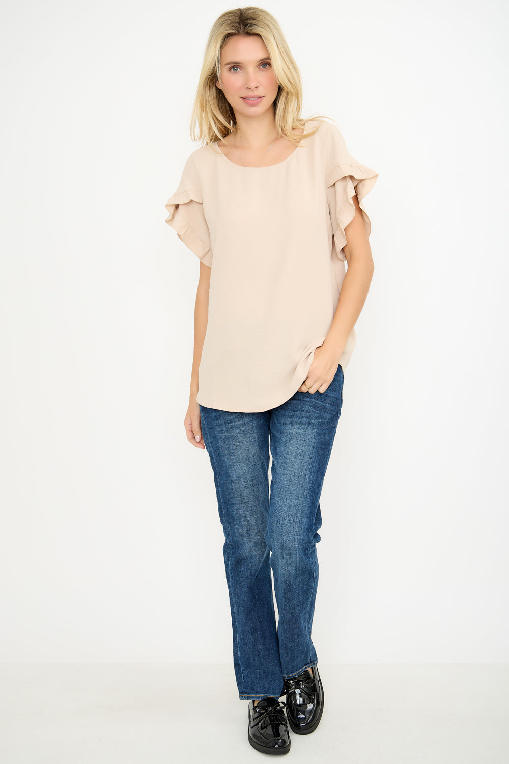 Ruffle Sleeve Round Neck Top