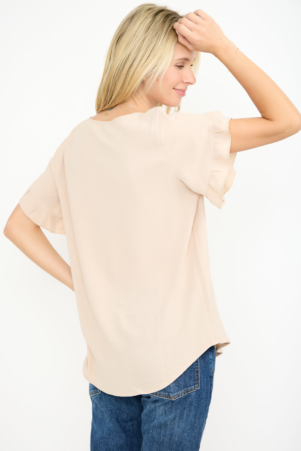 Ruffle Sleeve Round Neck Top