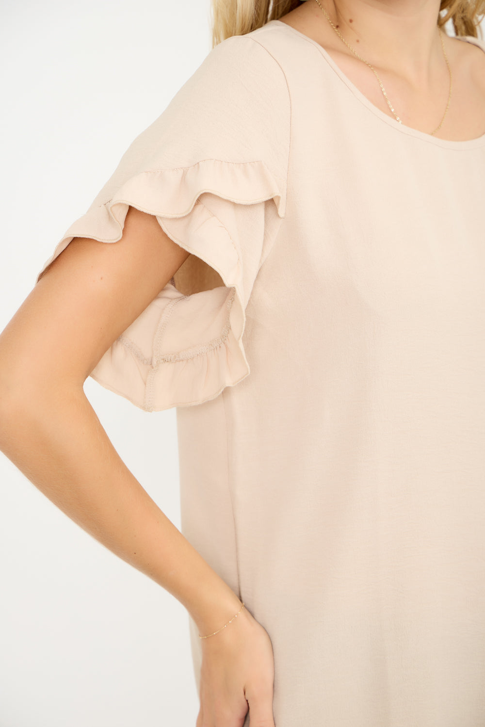 Ruffle Sleeve Round Neck Top