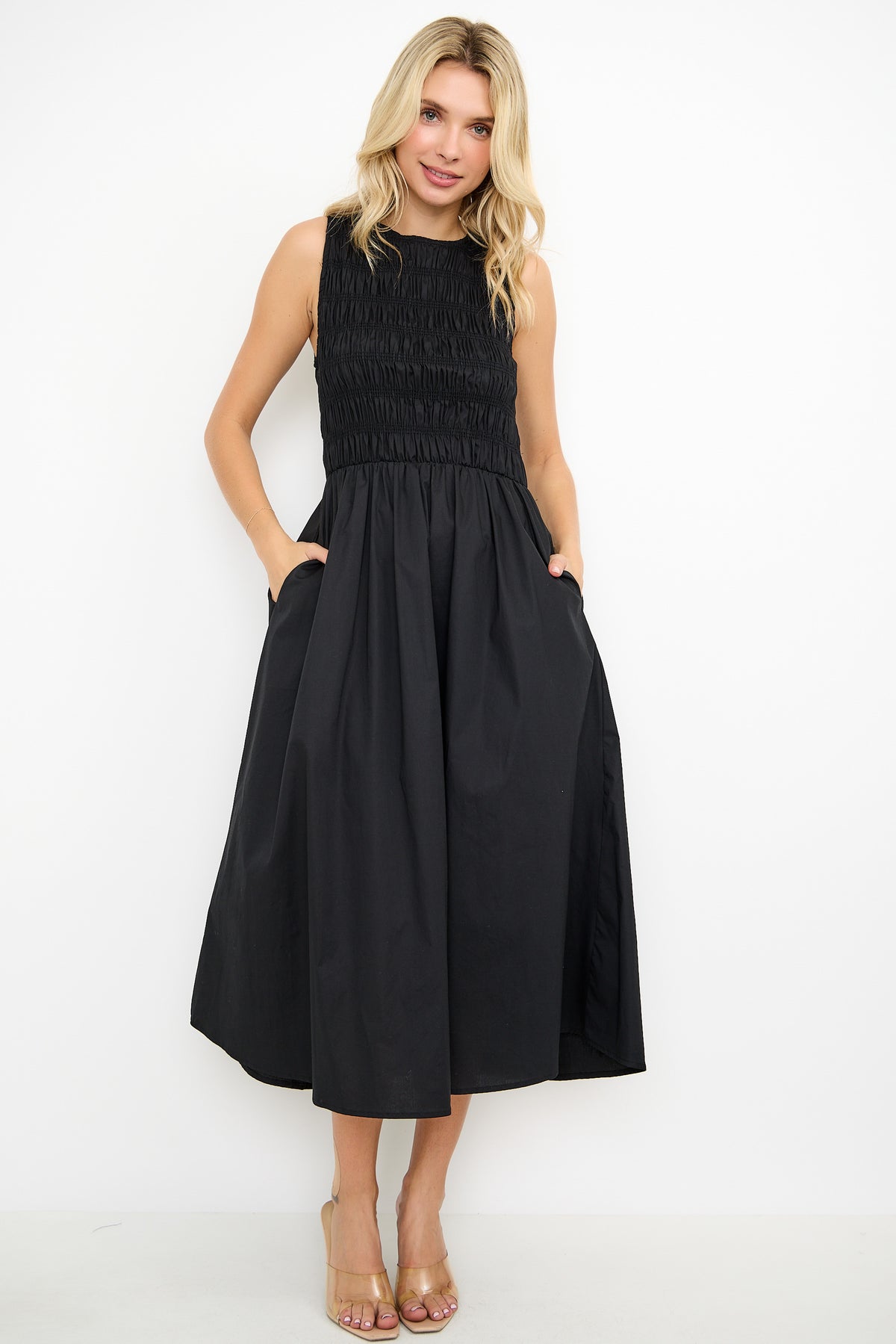 Sleeveless Smocked Midi Dress