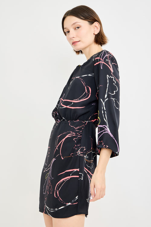 Twist Neck Long Sleeve Mini Dress