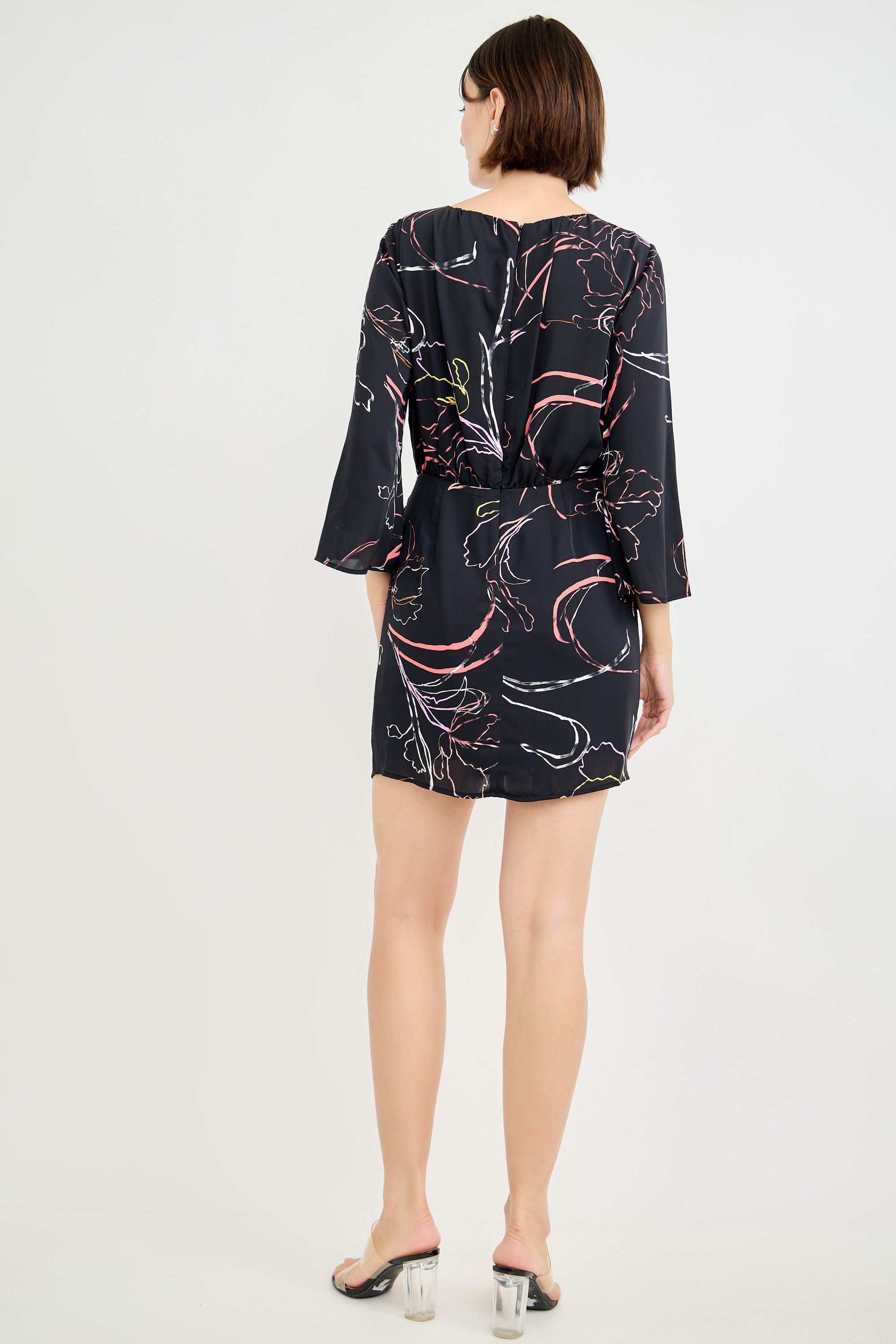 Twist Neck Long Sleeve Mini Dress