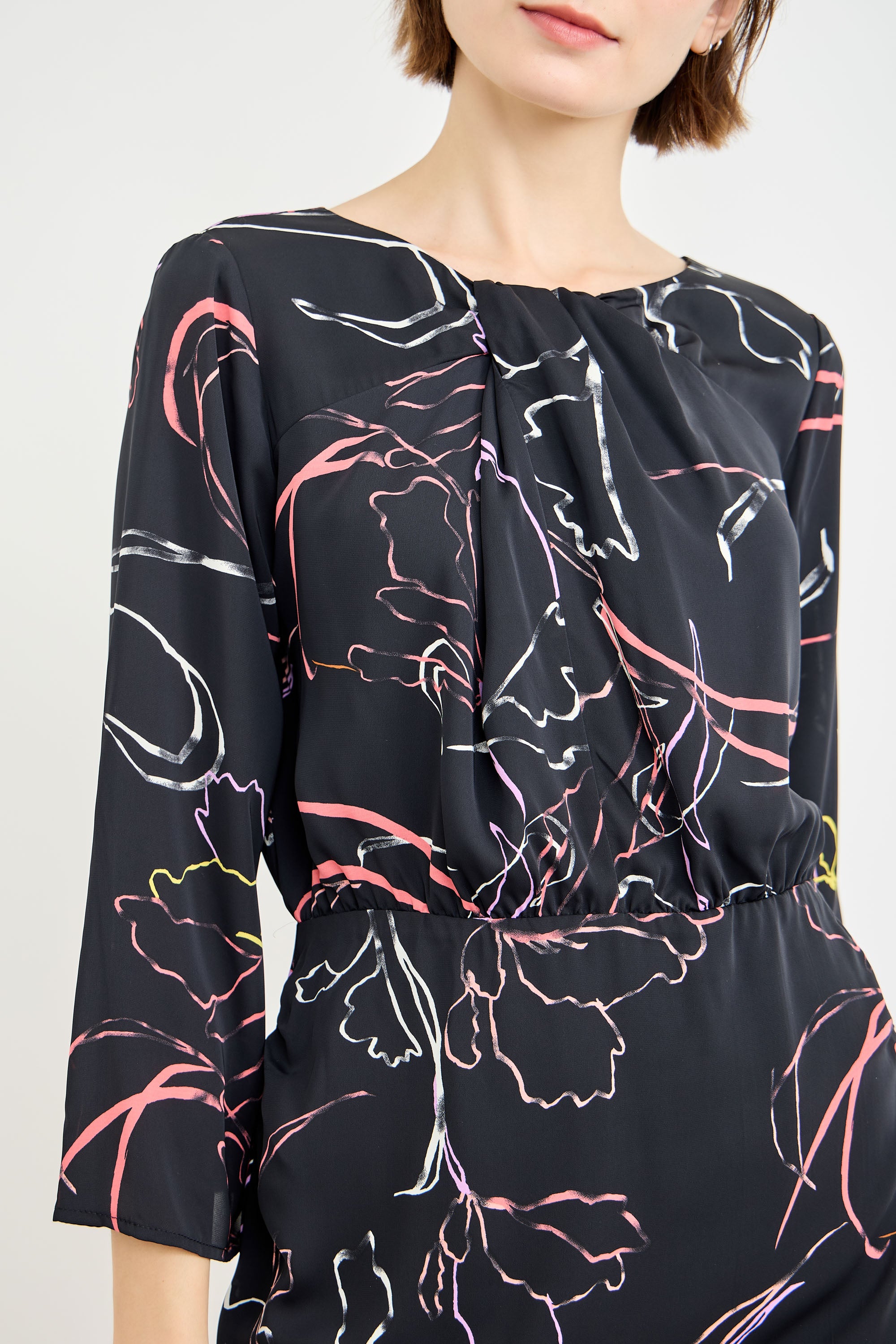 Twist Neck Long Sleeve Mini Dress