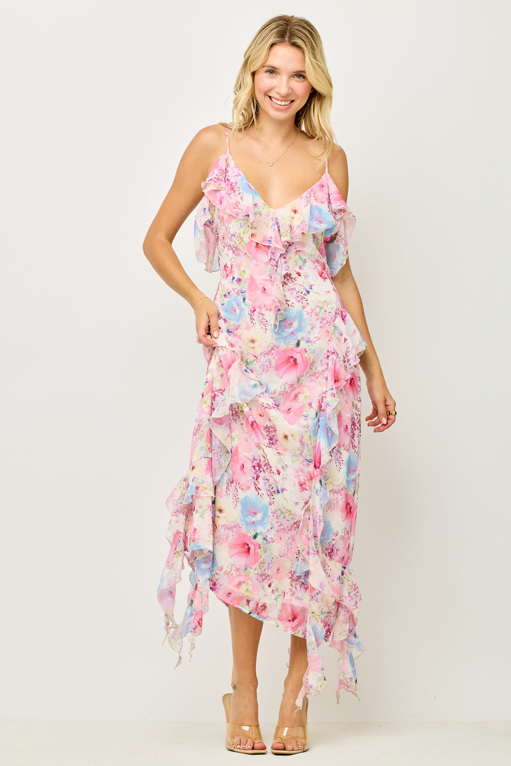 Ruffle Chiffon Midi Dress
