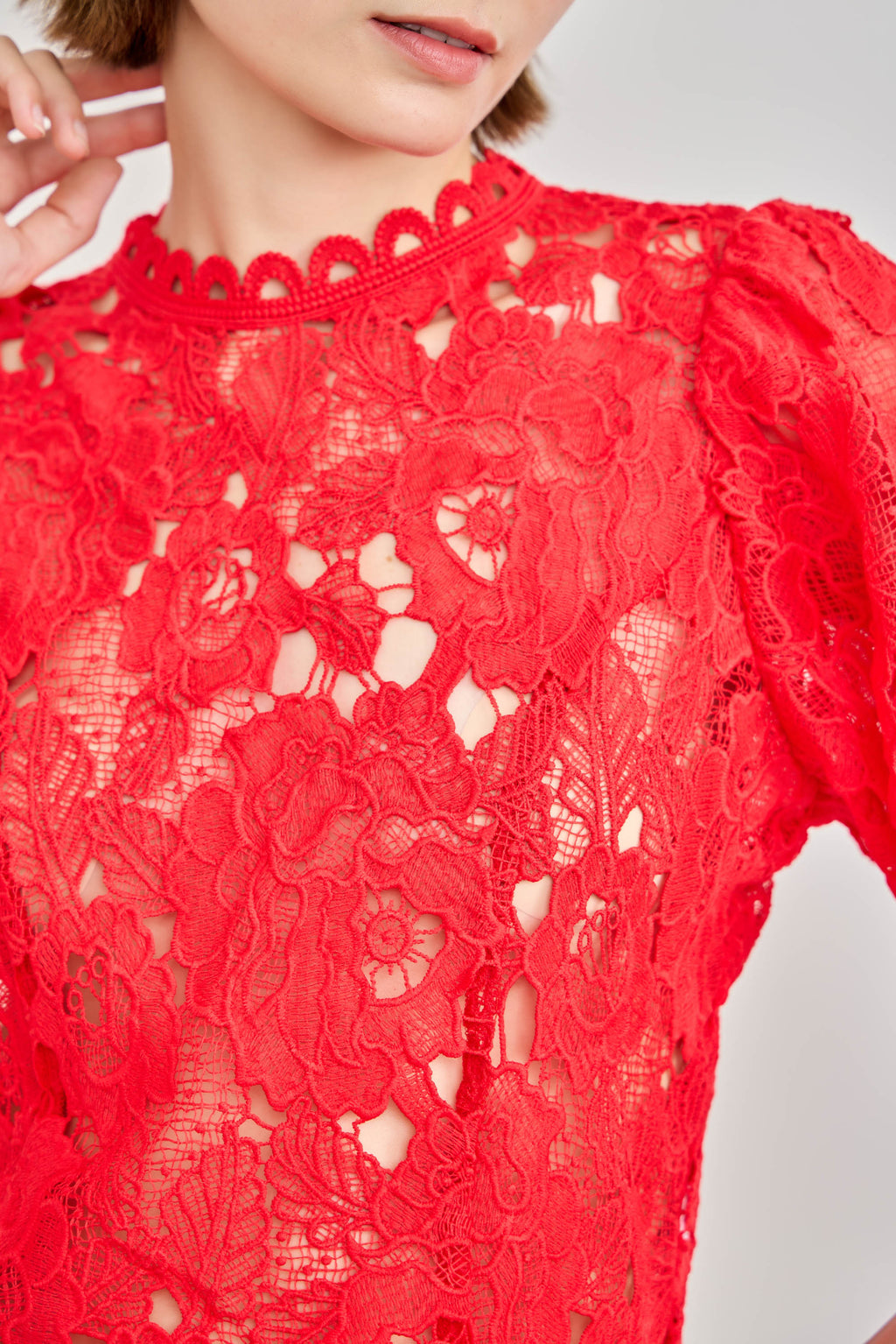 Guipure Lace Puff Sleeve Top