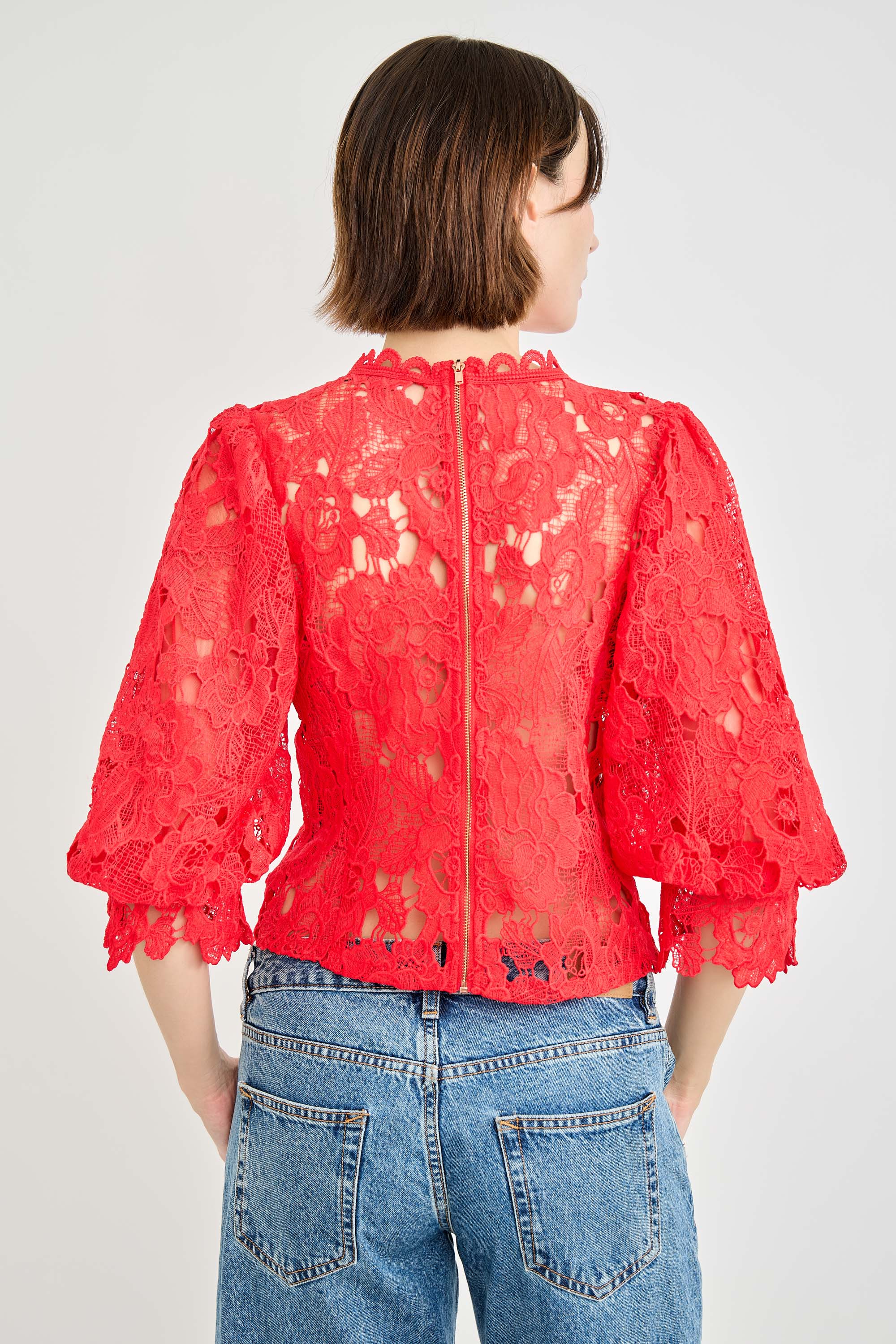 Guipure Lace Puff Sleeve Top