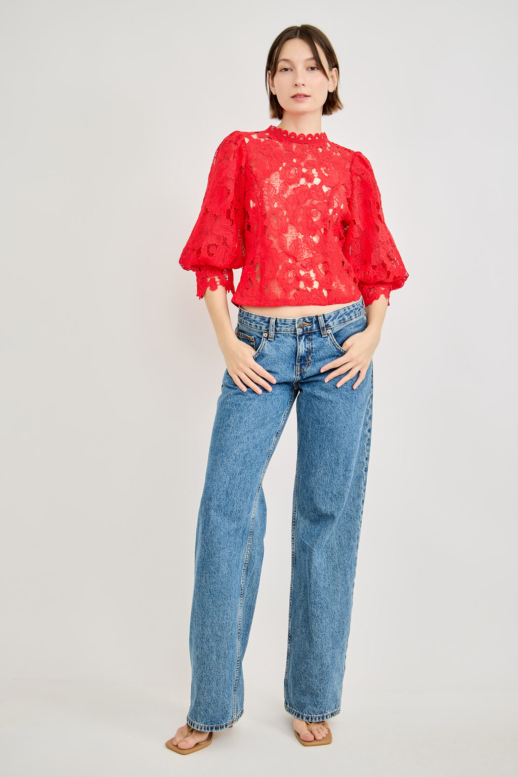 Guipure Lace Puff Sleeve Top