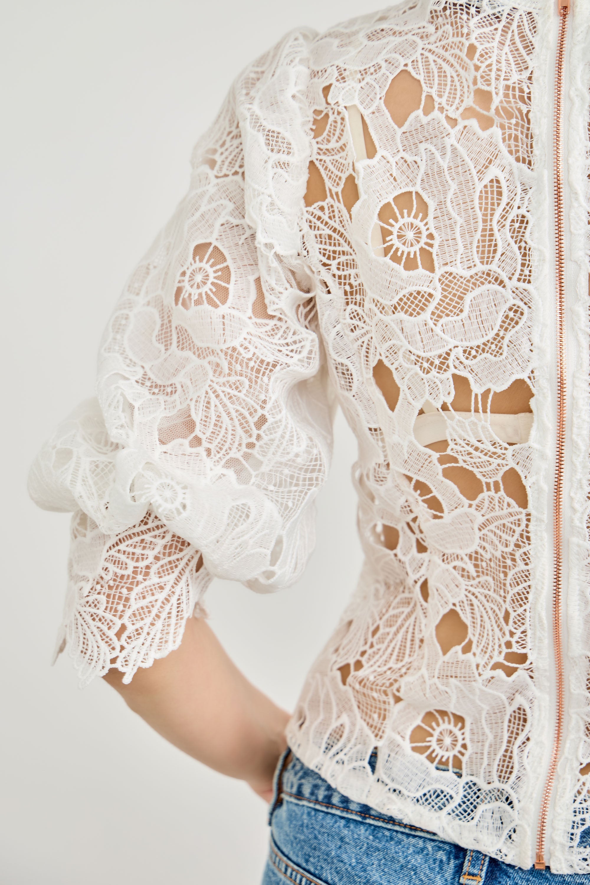 Guipure Lace Puff Sleeve Top
