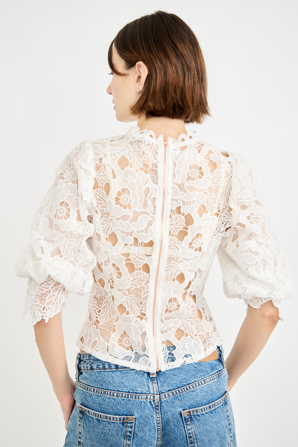 Guipure Lace Puff Sleeve Top
