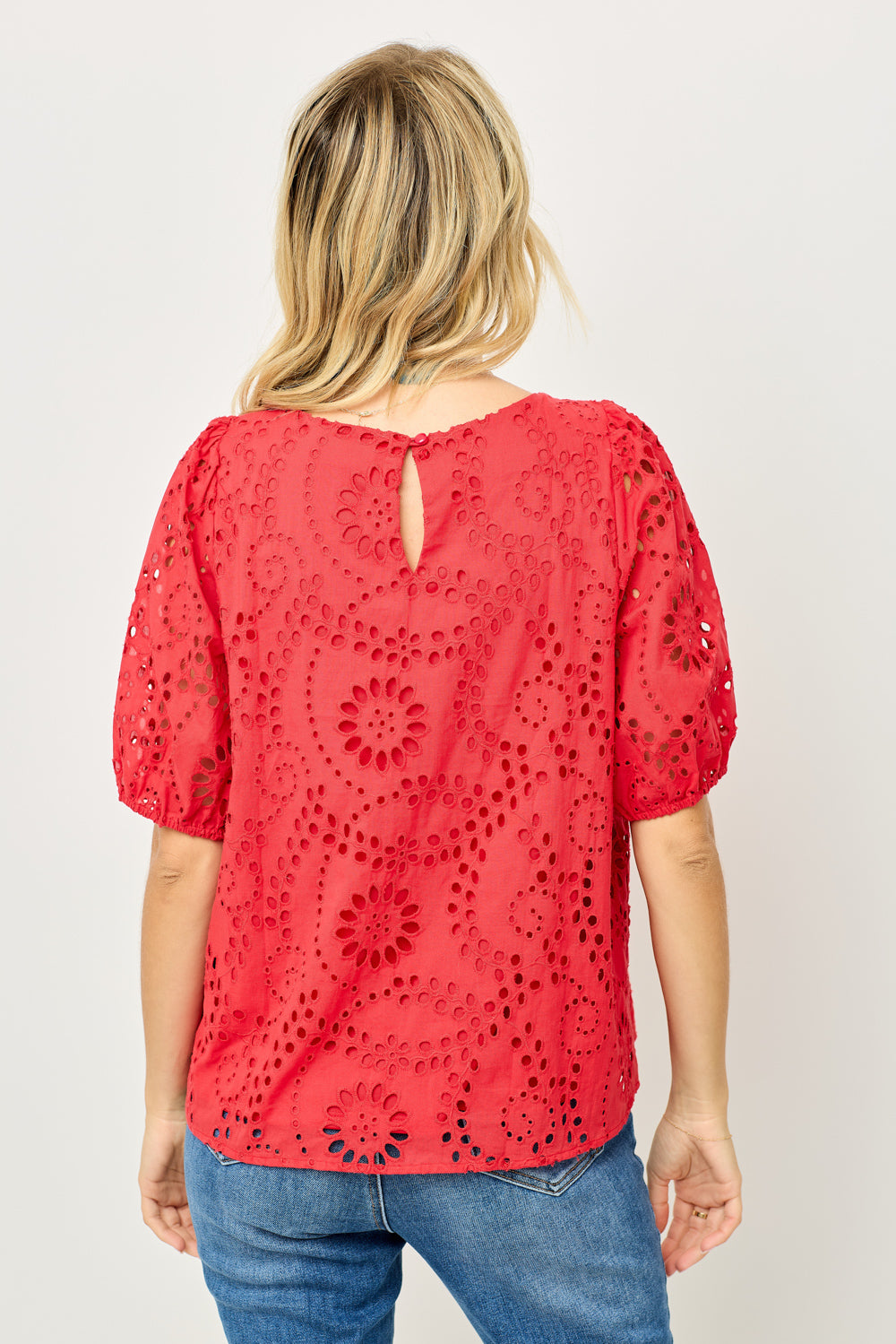 Puff Sleeve Eyelet Lace Blouse