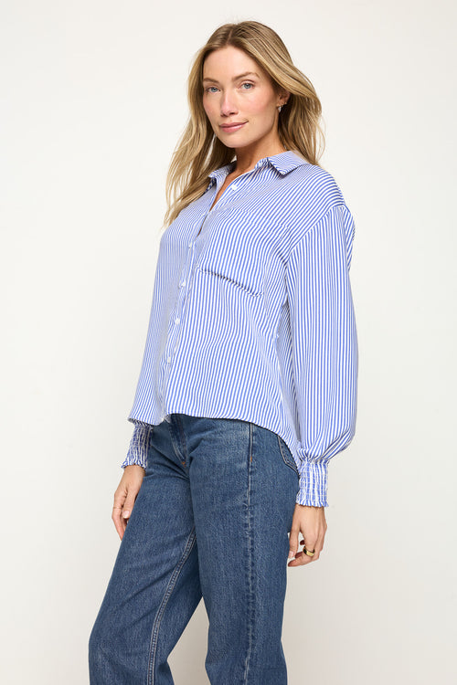 Long Smocked Sleeve Button Down Shirt