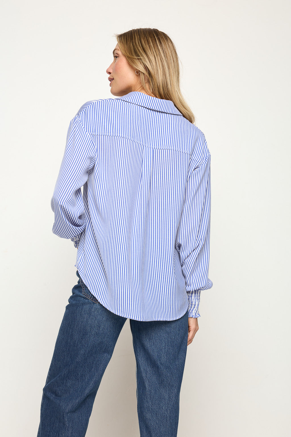 Long Smocked Sleeve Button Down Shirt