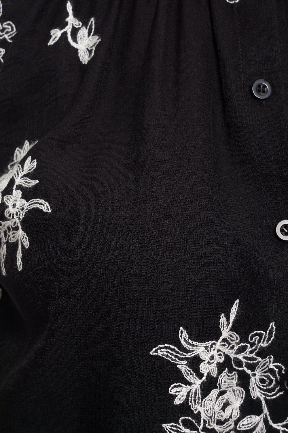 Floral Sketch Embroidered Button-Down Top