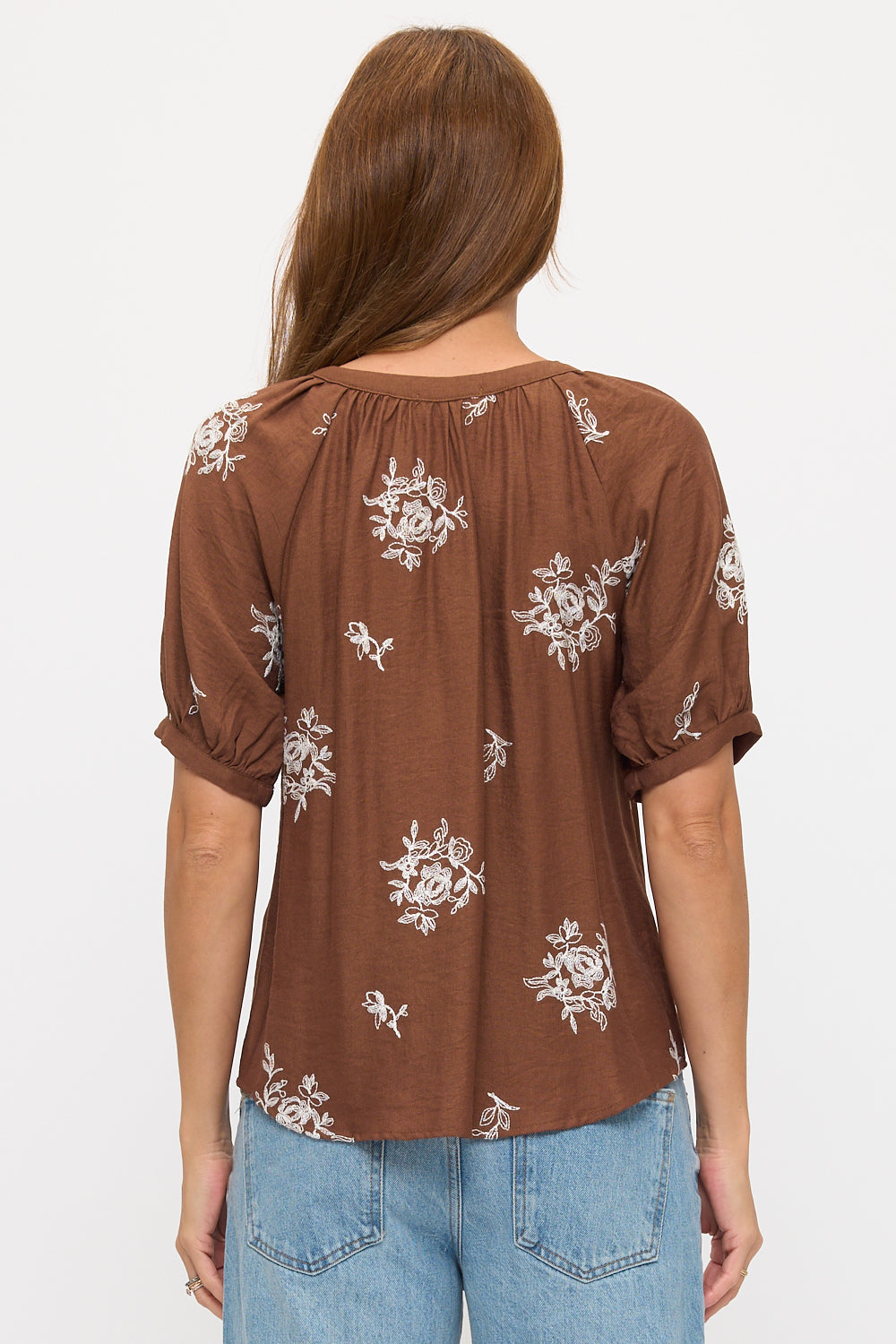 Floral Sketch Embroidered Button-Down Top