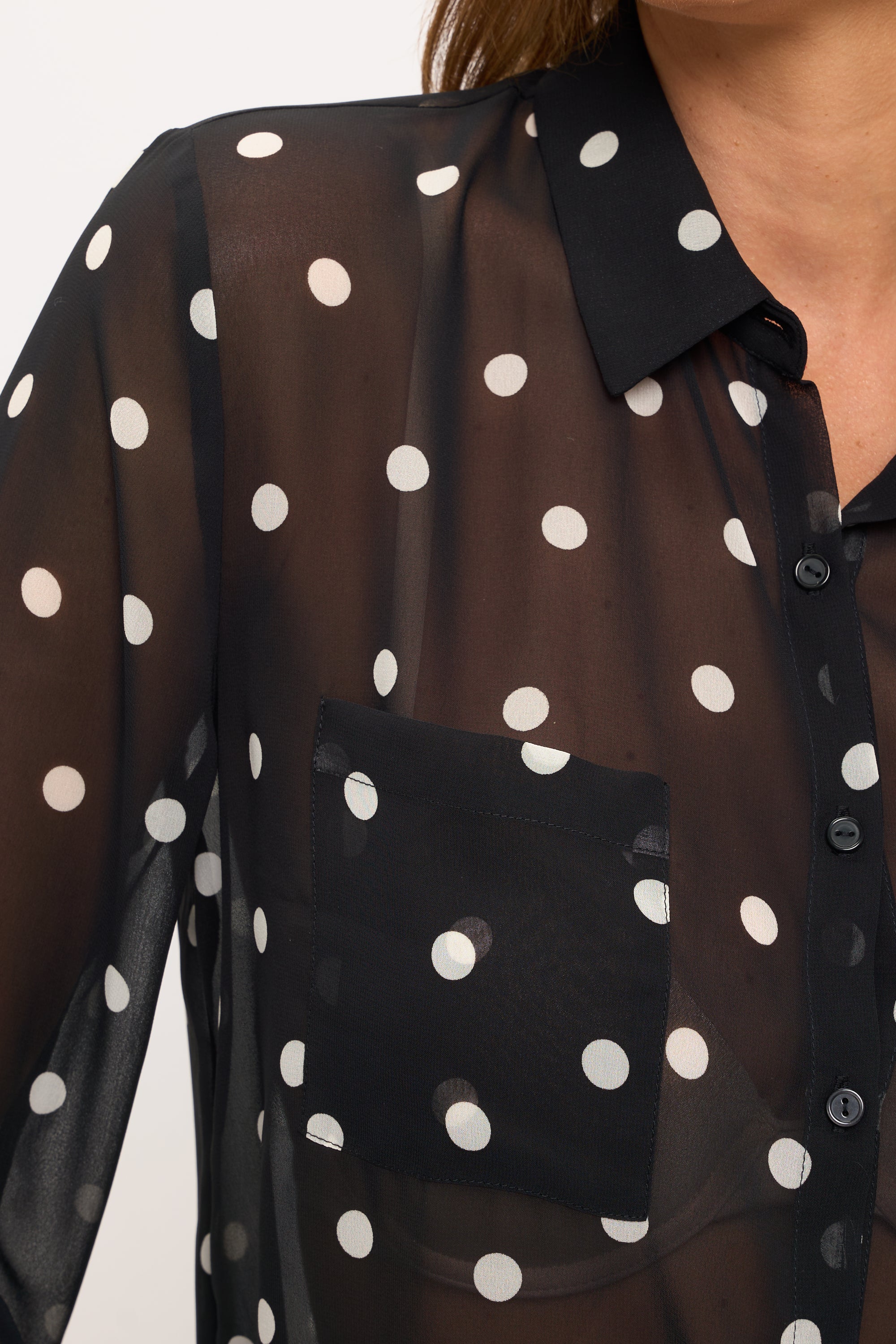 Sheer Chiffon Button-Up Shirt