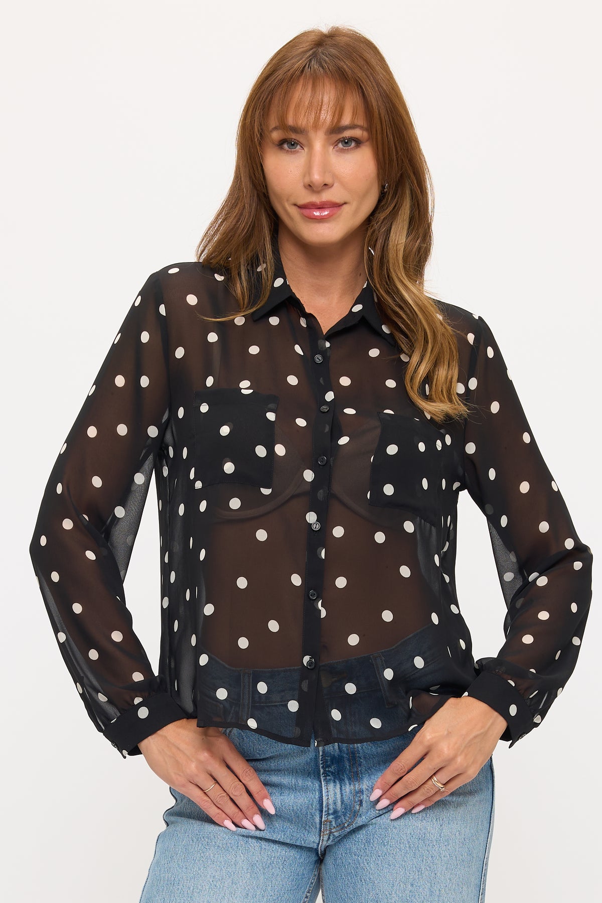 Sheer Chiffon Button-Up Shirt