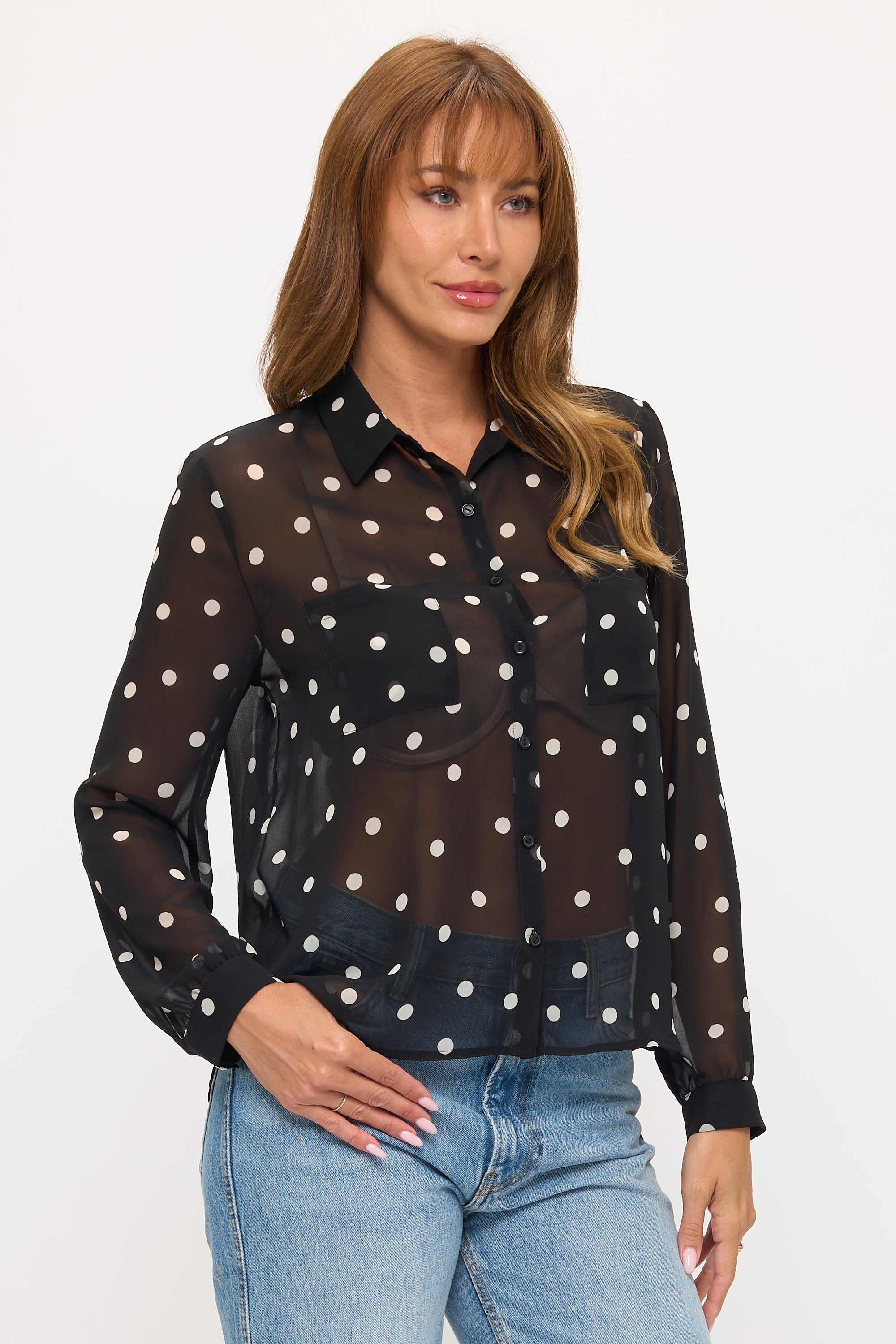 Sheer Chiffon Button-Up Shirt