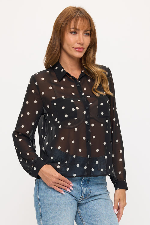 Sheer Chiffon Button-Up Shirt
