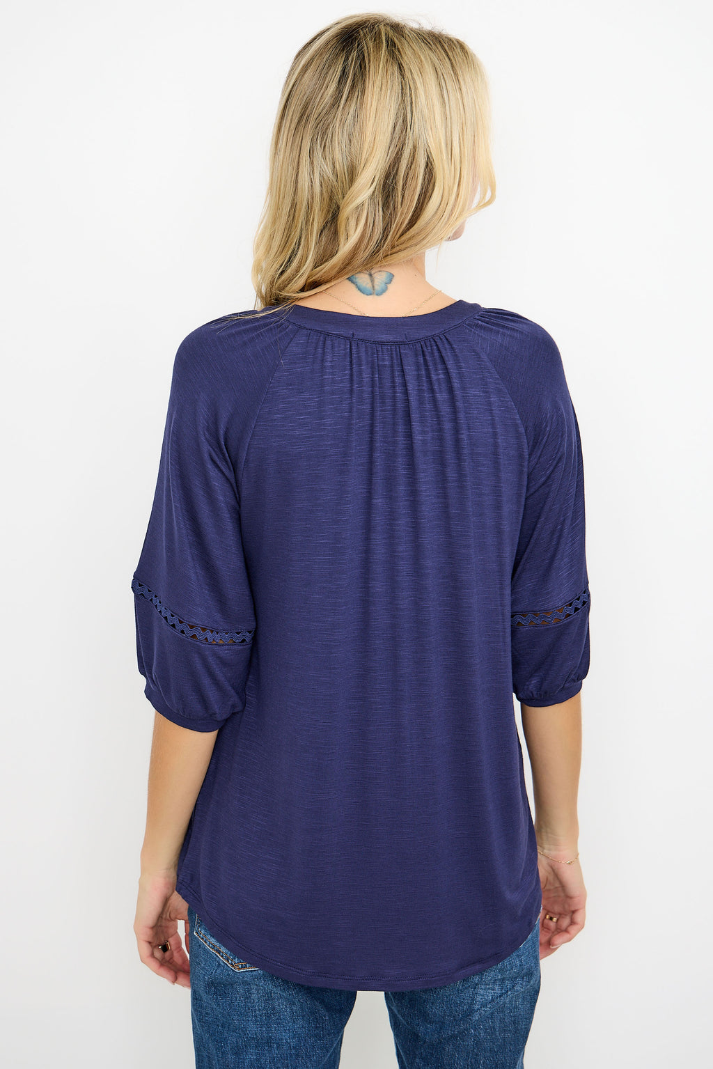 Lace Trim Puff Sleeve Knit Top