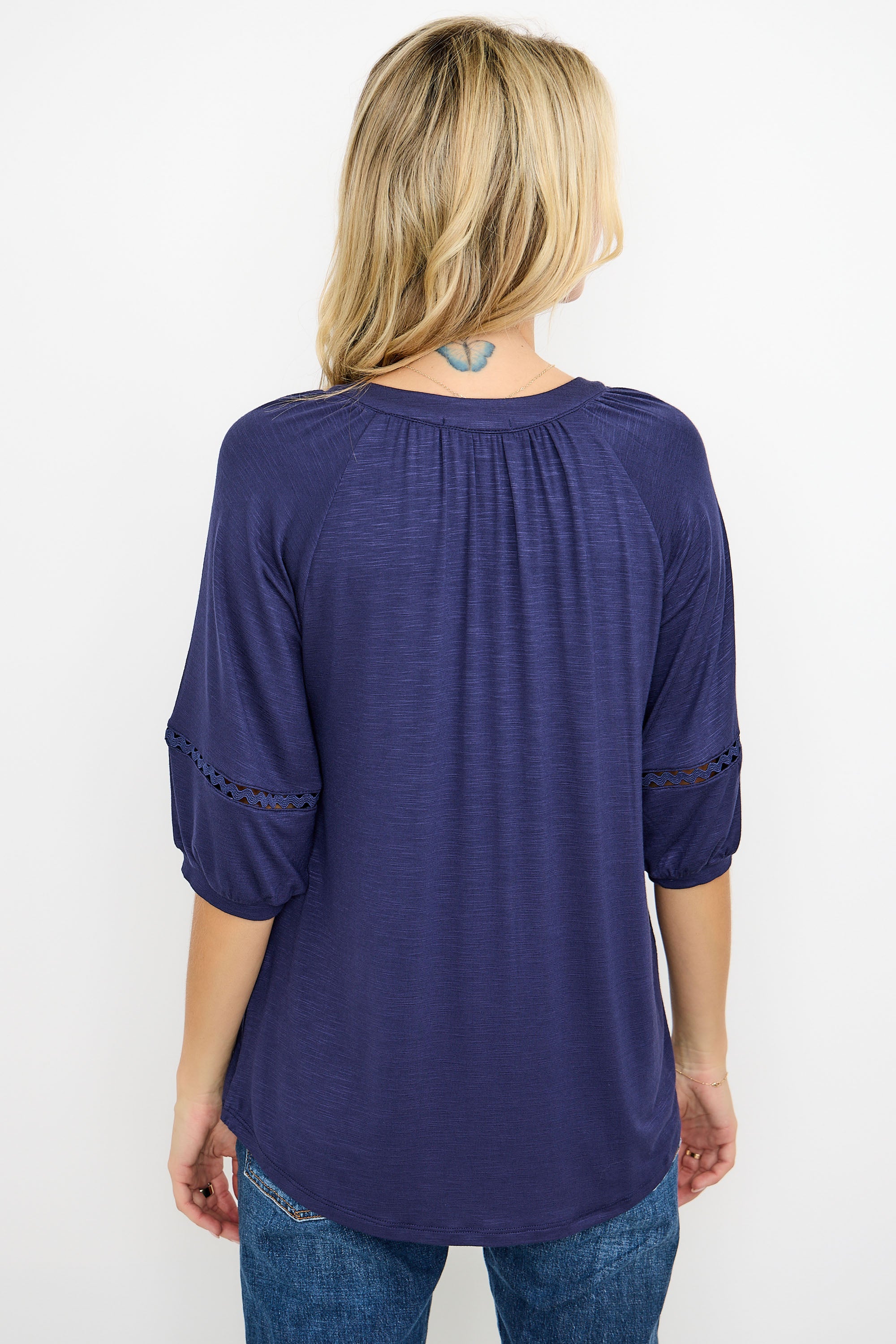 Lace Trim Puff Sleeve Knit Top