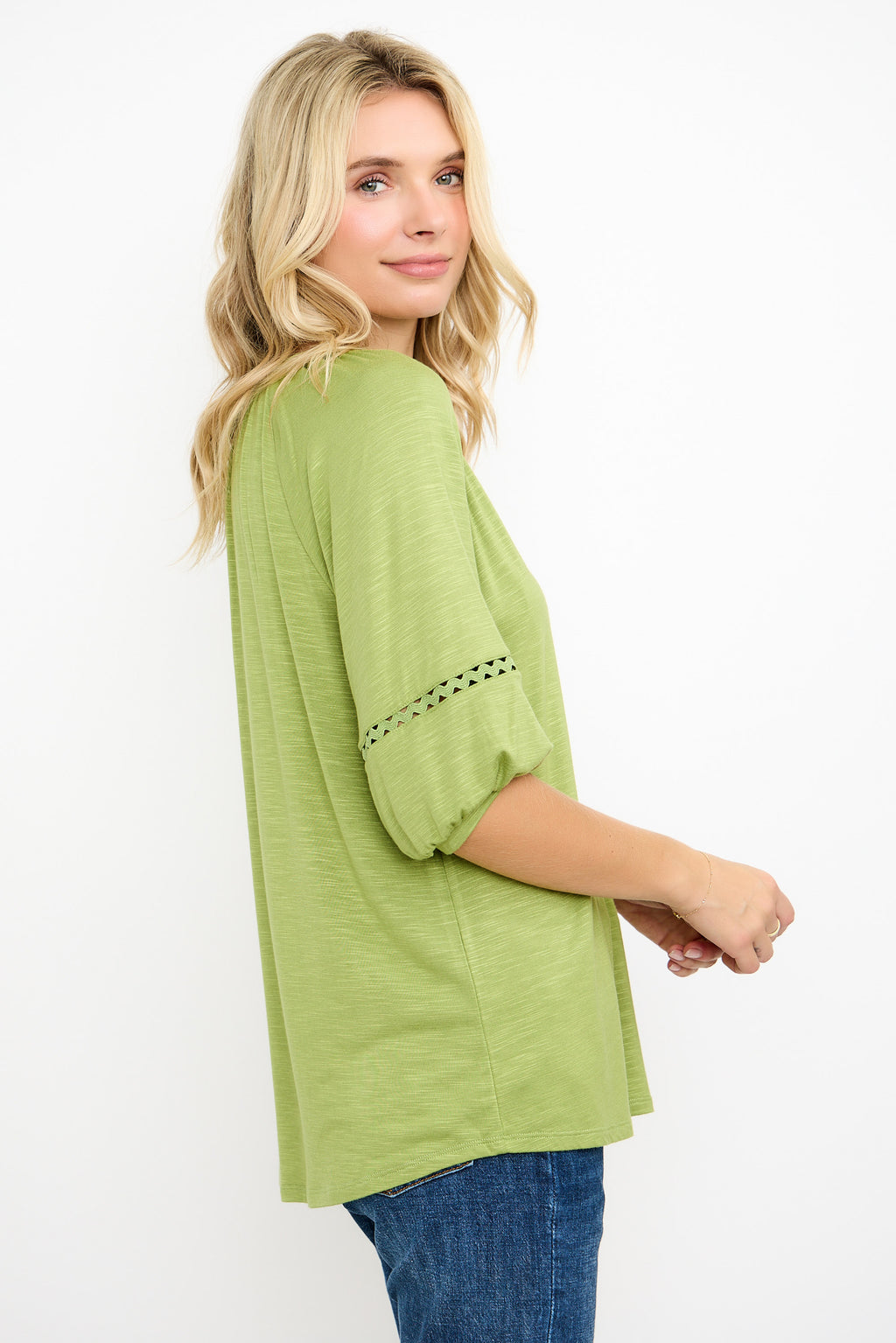 Lace Trim Puff Sleeve Knit Top