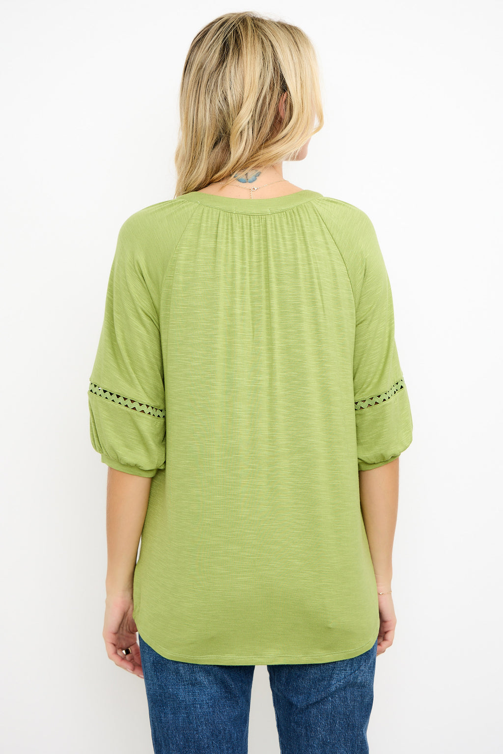 Lace Trim Puff Sleeve Knit Top